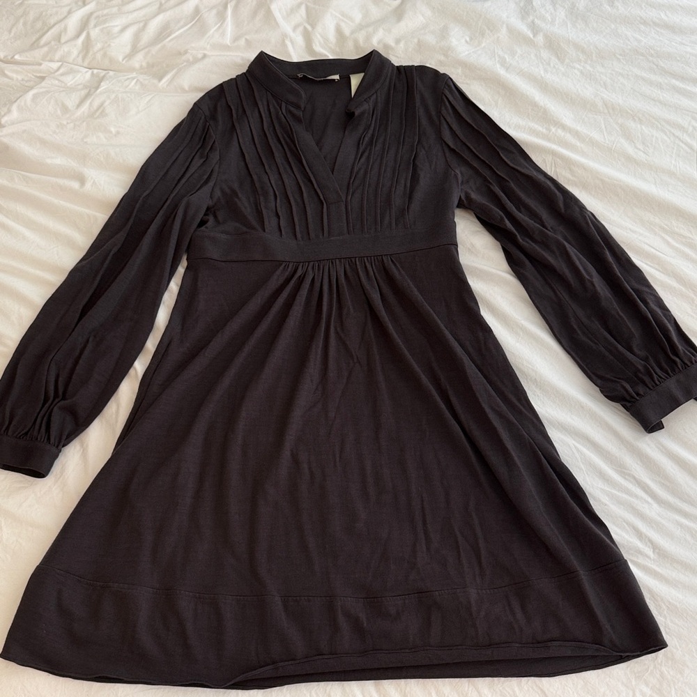 Laundry by Design Brown Pleated Long Sleeve Wool Dress